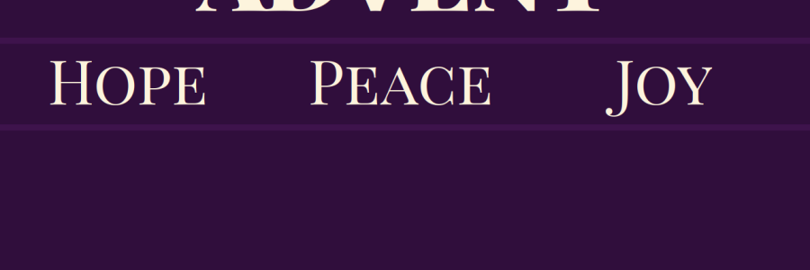 Image shows the words Advent, Hope, Peace and Joy on a purple background.